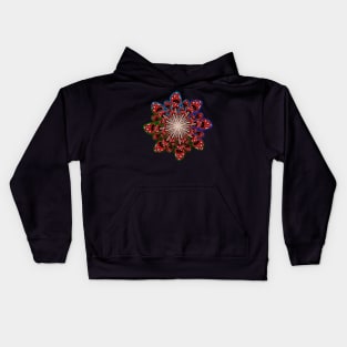 Red Mushroom Mandala with multicolored background Kids Hoodie